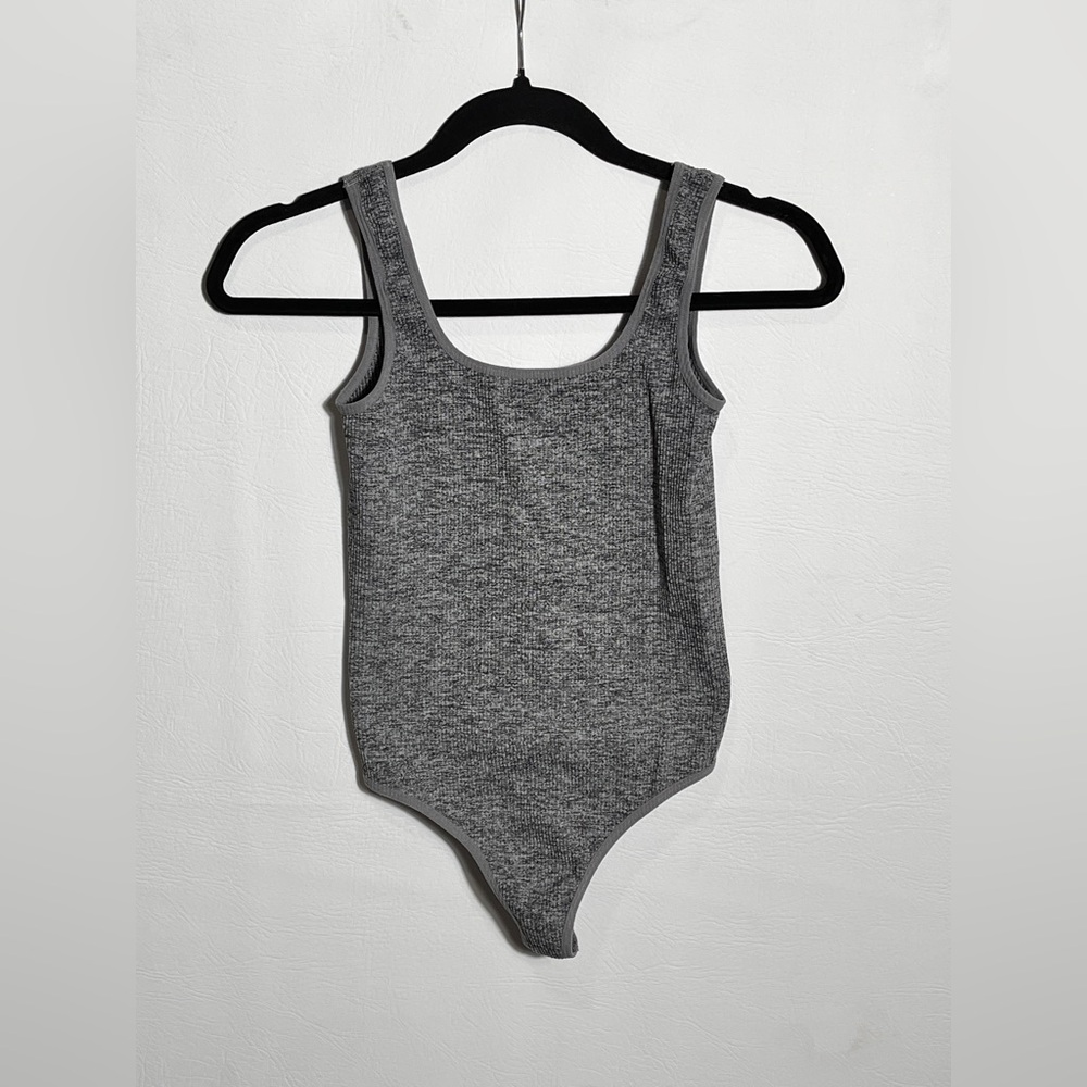 Colsie Charcoal Ribbed Thong Bodysuit Small